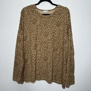 J. Jill Women’s Leopard Print Sweater Brown Cotton Blend Size XL